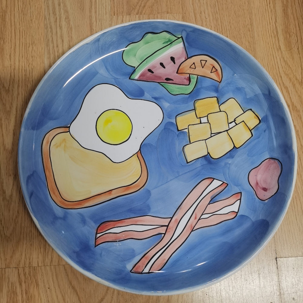 Pier 1 Hand Painted Breakfast Serving Platter 13"